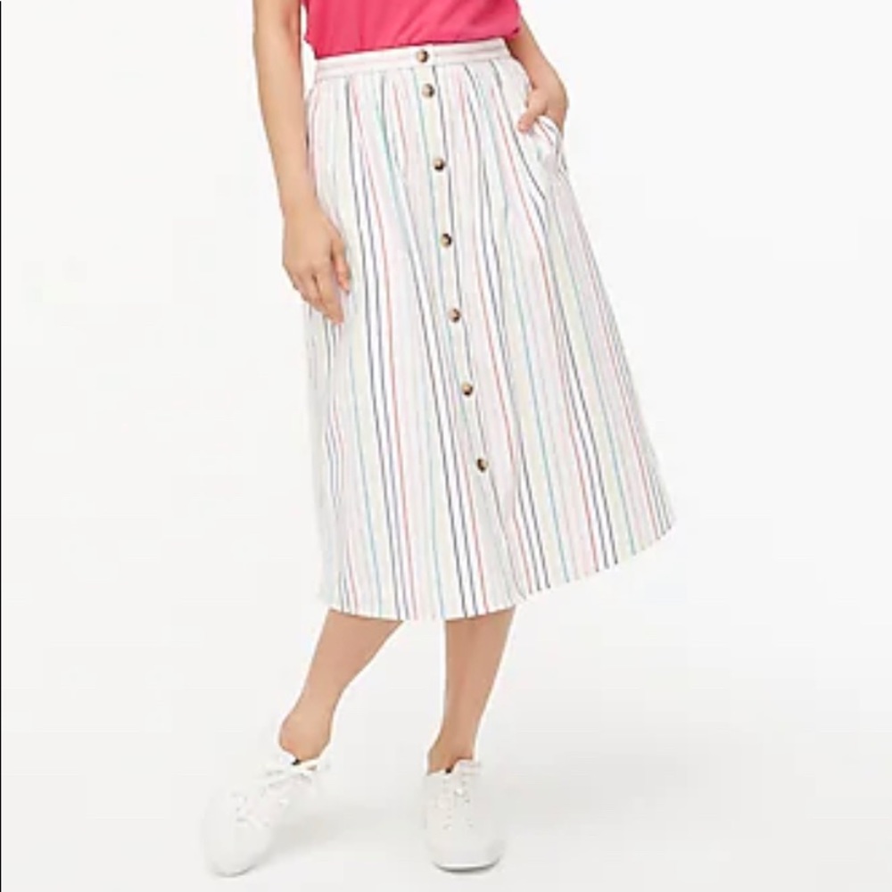 JCrew White w/colorful Stripes midi skirt size L